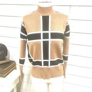 Metric knits sweater tan black small